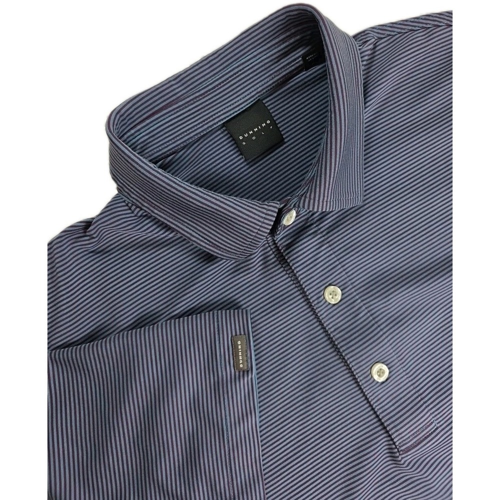 Dunning Golf Performance Polo Shirt Mens Size Medium Blue RED Striped LOGO